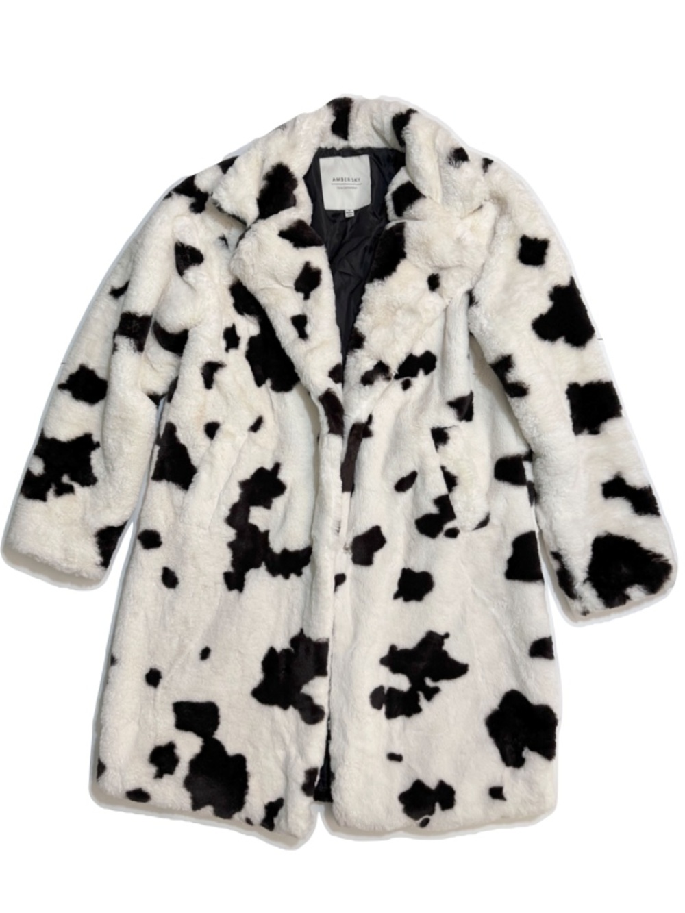 Amber Sky  Cow Print Faux Fur Longline Coat Size Medium